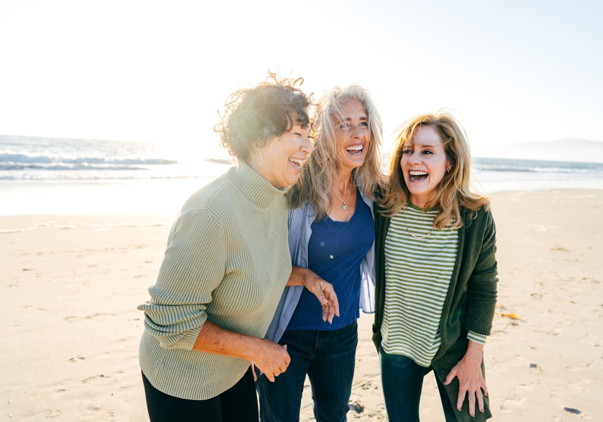 three middle aged women on beach